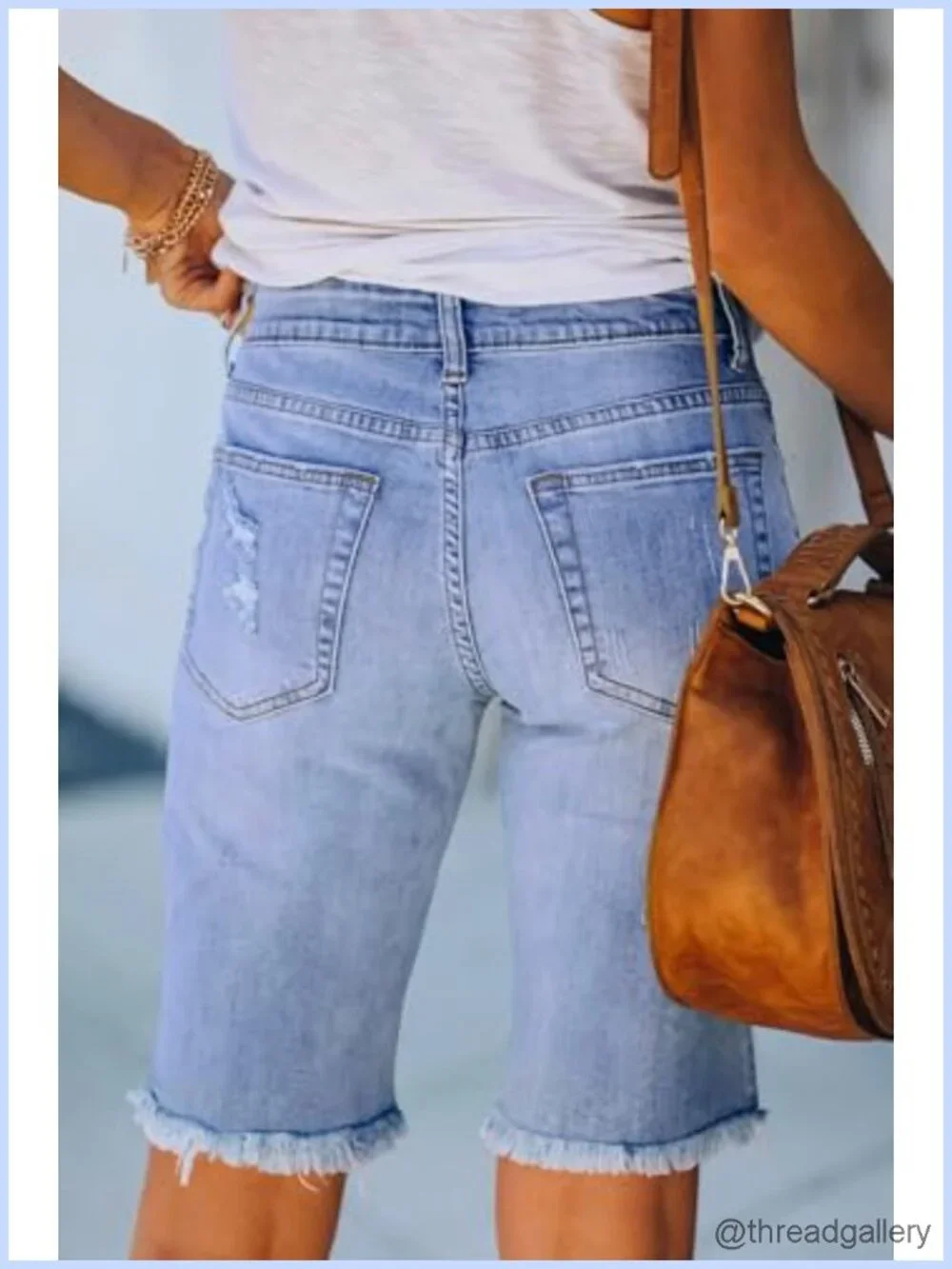 Women's Ripped Denim Shorts Casual Summer Mid Waist Stretchy Five Points